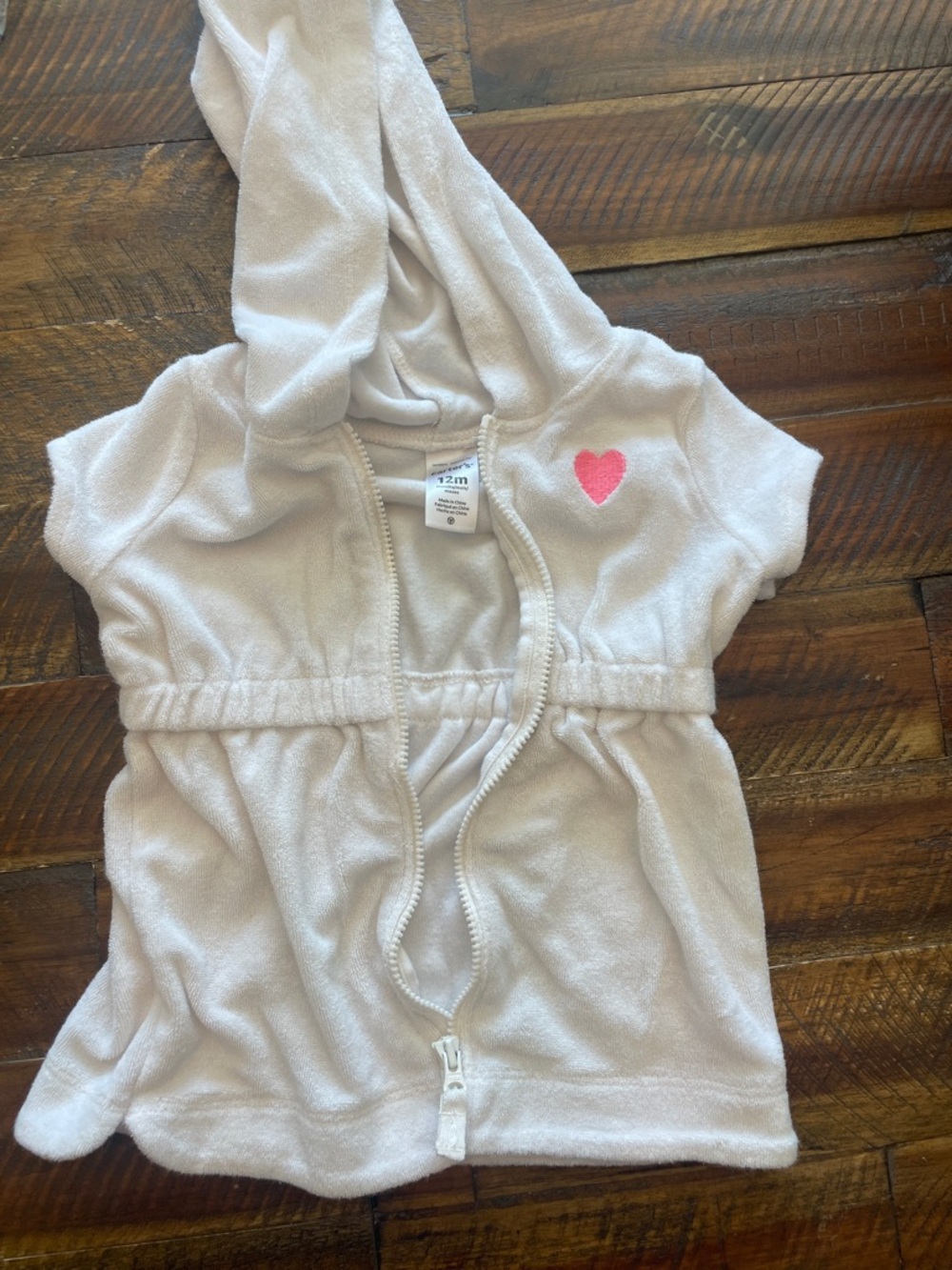 Kids Hooded Swim Coverup - White with Pink Heart